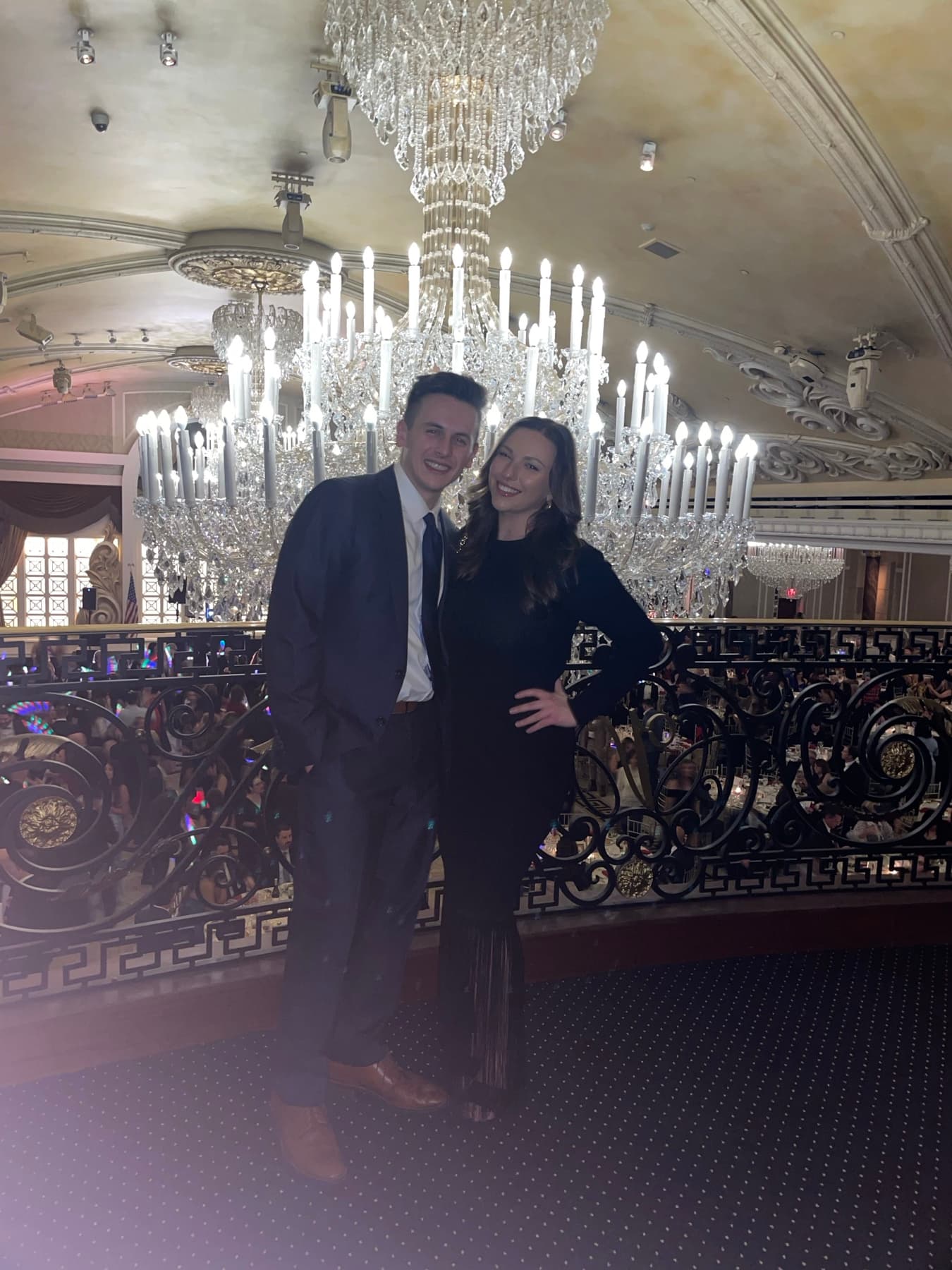 Dominic Rosato and his fiancee dressed up at an event