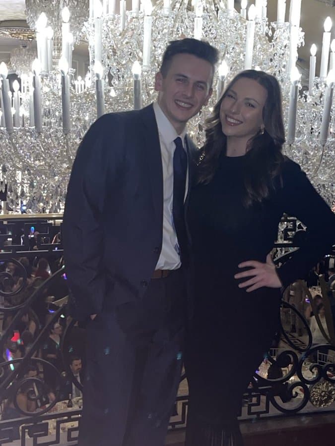 Dominic Rosato and his fiancée dressed up at an event